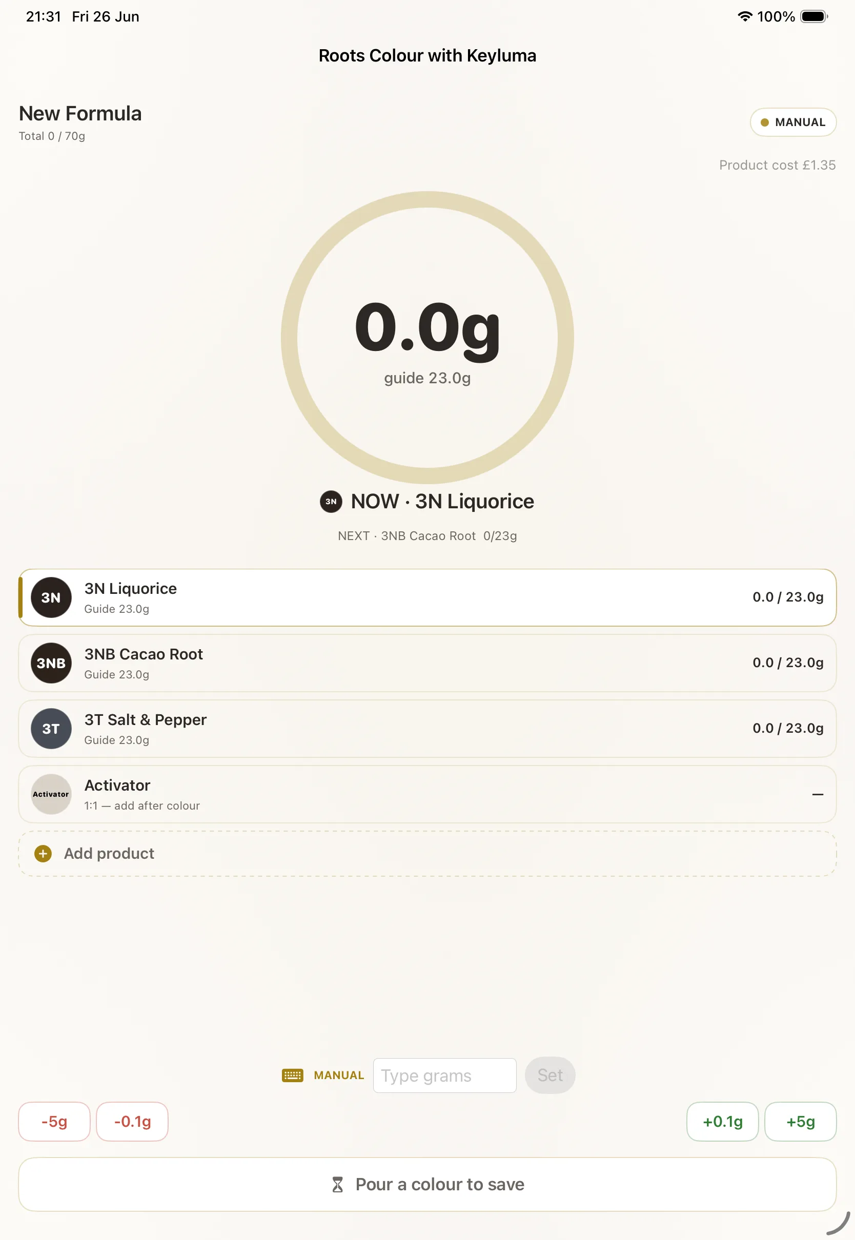ColorLab live weighing screen